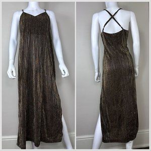 Vintage 90s/Y2K Gold Sparkle Crinkle Full Length Night Gown Lane Bryant Intimate